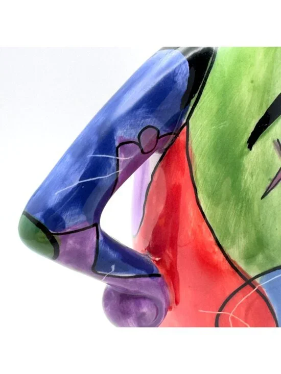 Muzeum Abstract Picasso Inspired Hand Painted Ceramic Candlestick Holder 10" - Picture 10 of 12